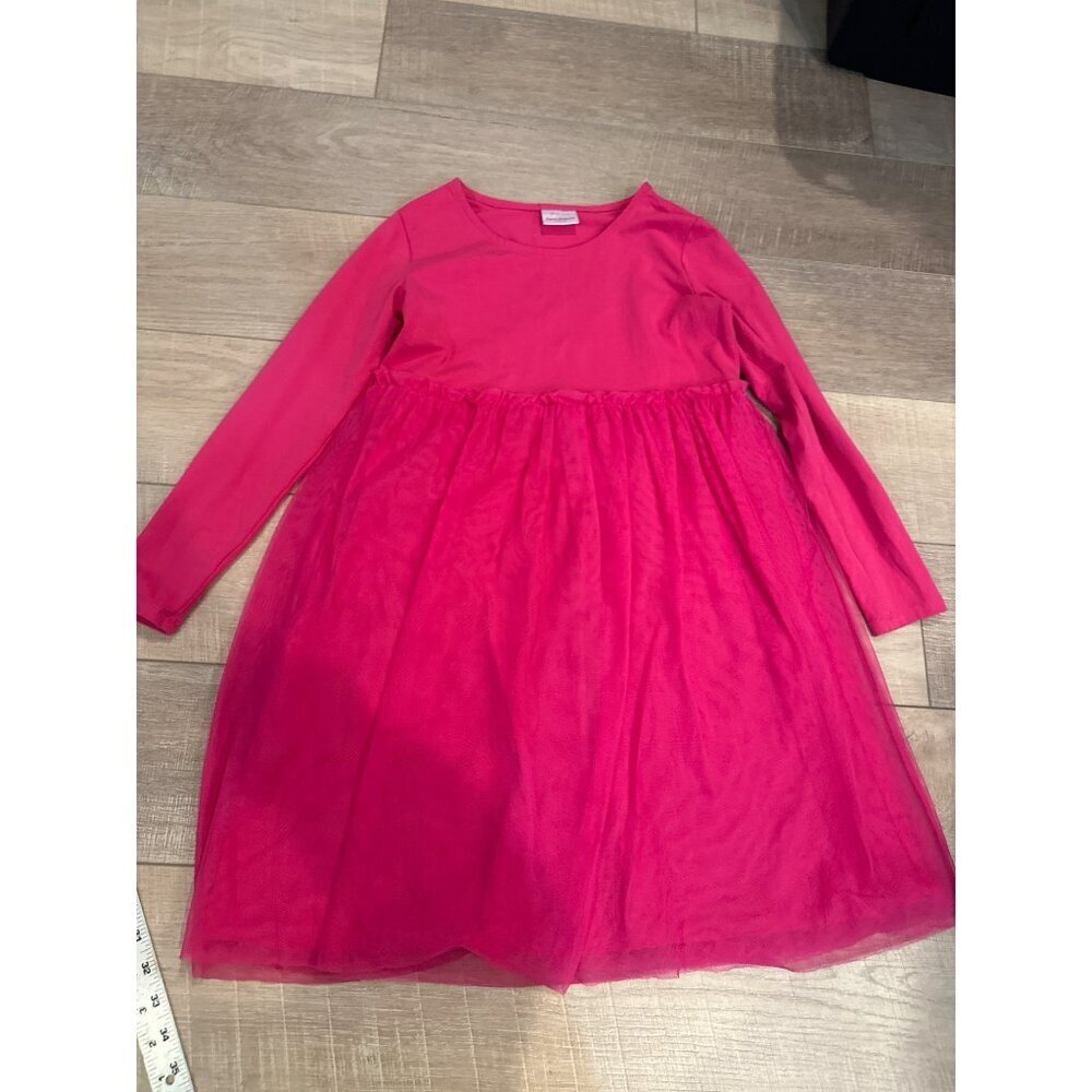 Hanna Andersson Girls Long-Sleeve Pink Tulle Dress US 12 / 150 Cm Cotton Blend